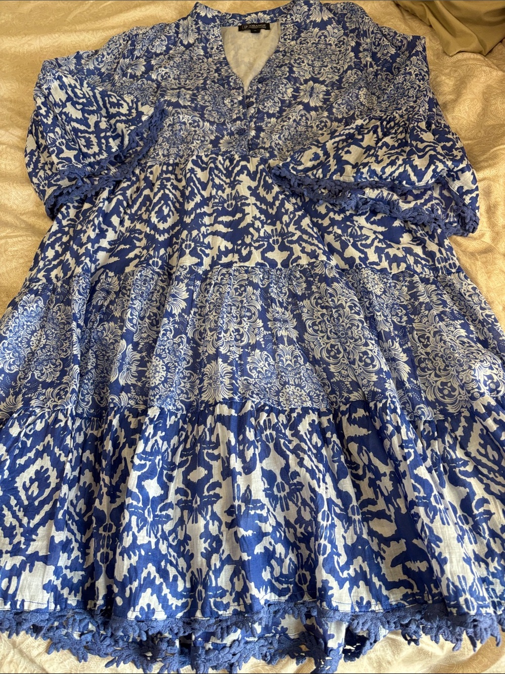 Orange Fashion Village Lined  Blue and White Floral Print Dress Hippy Boho